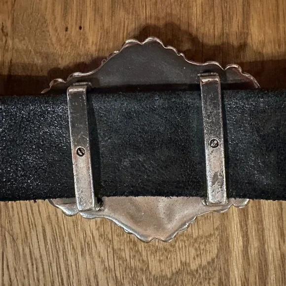 Tony Lama Swarovski Crystal Concho Cross Black Tooled Leather Belt Sz. 36